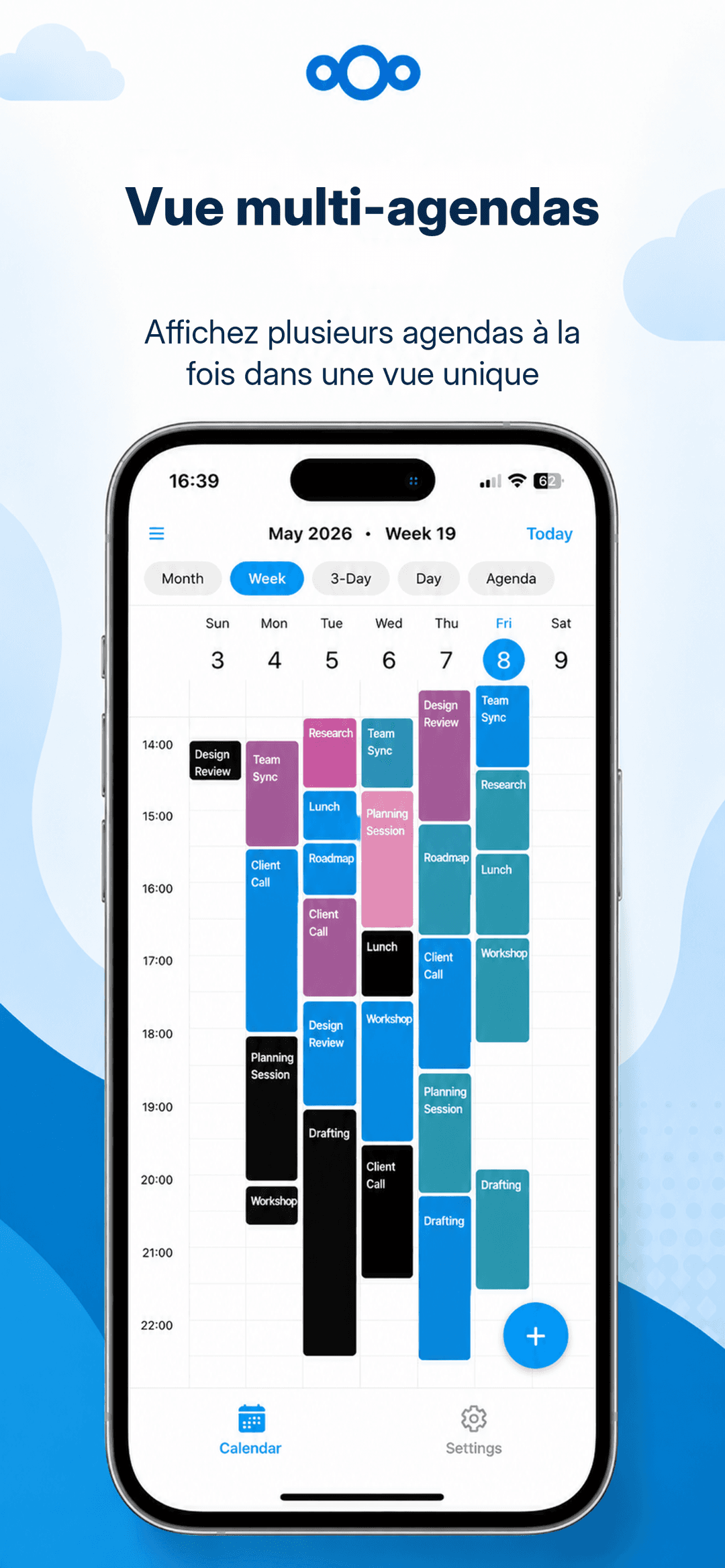 Nextcloud Calendar Mobile - Vue multi-calendriers