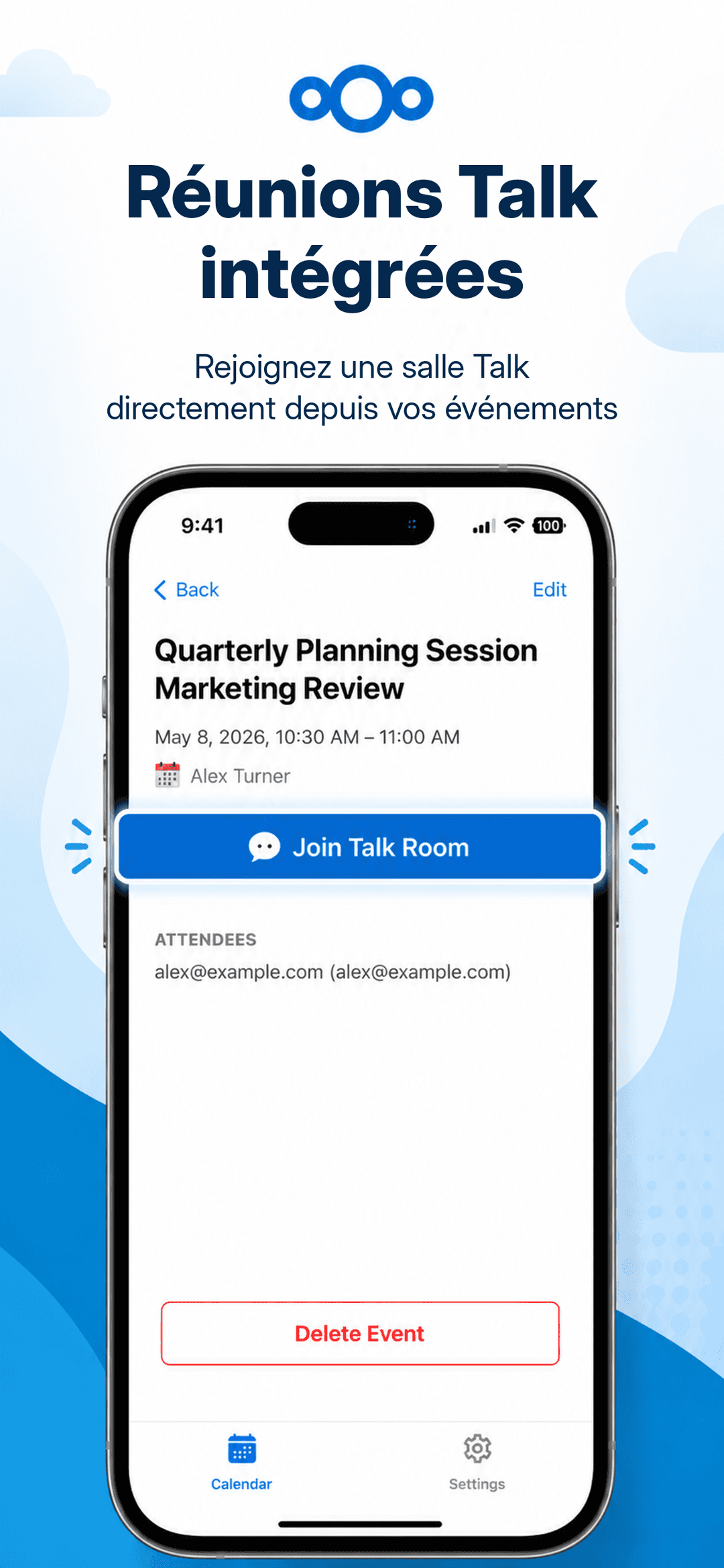 Nextcloud Calendar Mobile - Création de réunions Talk