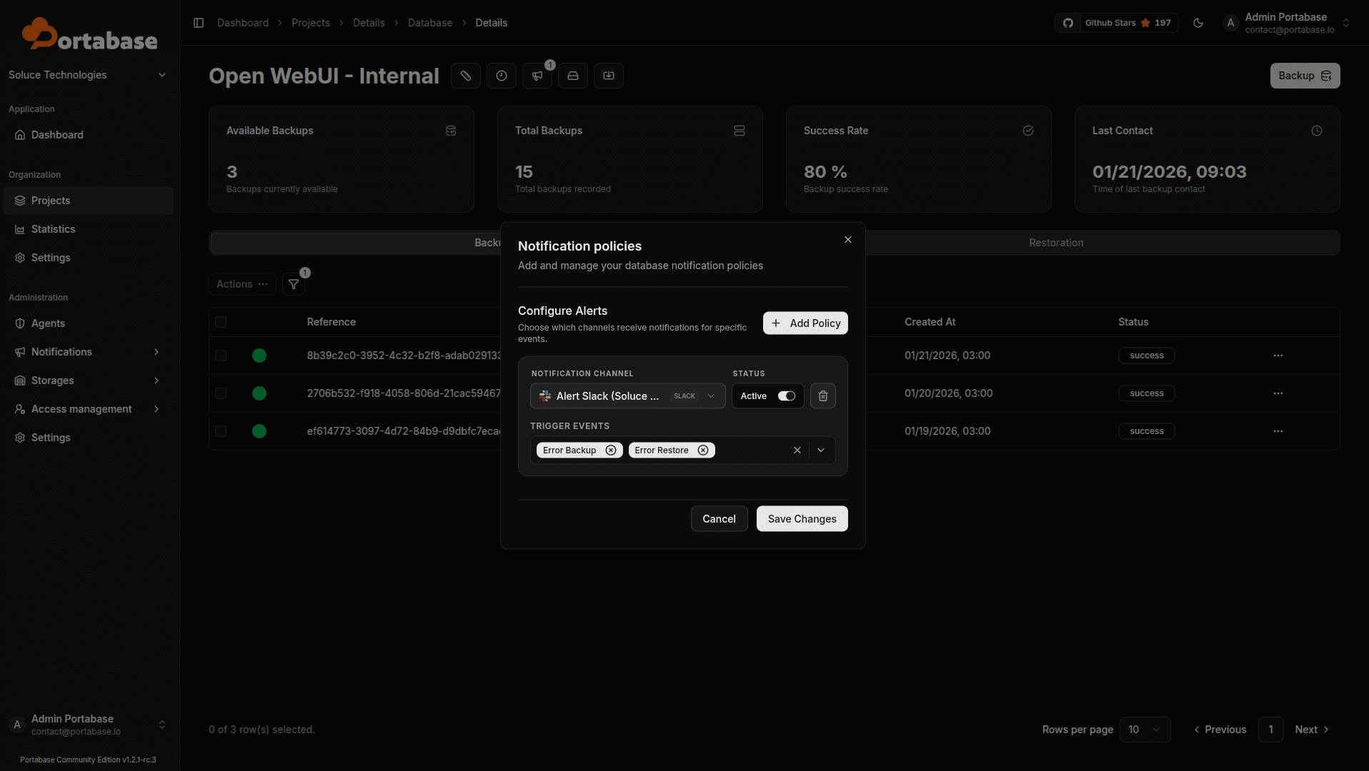Portabase - Notifications