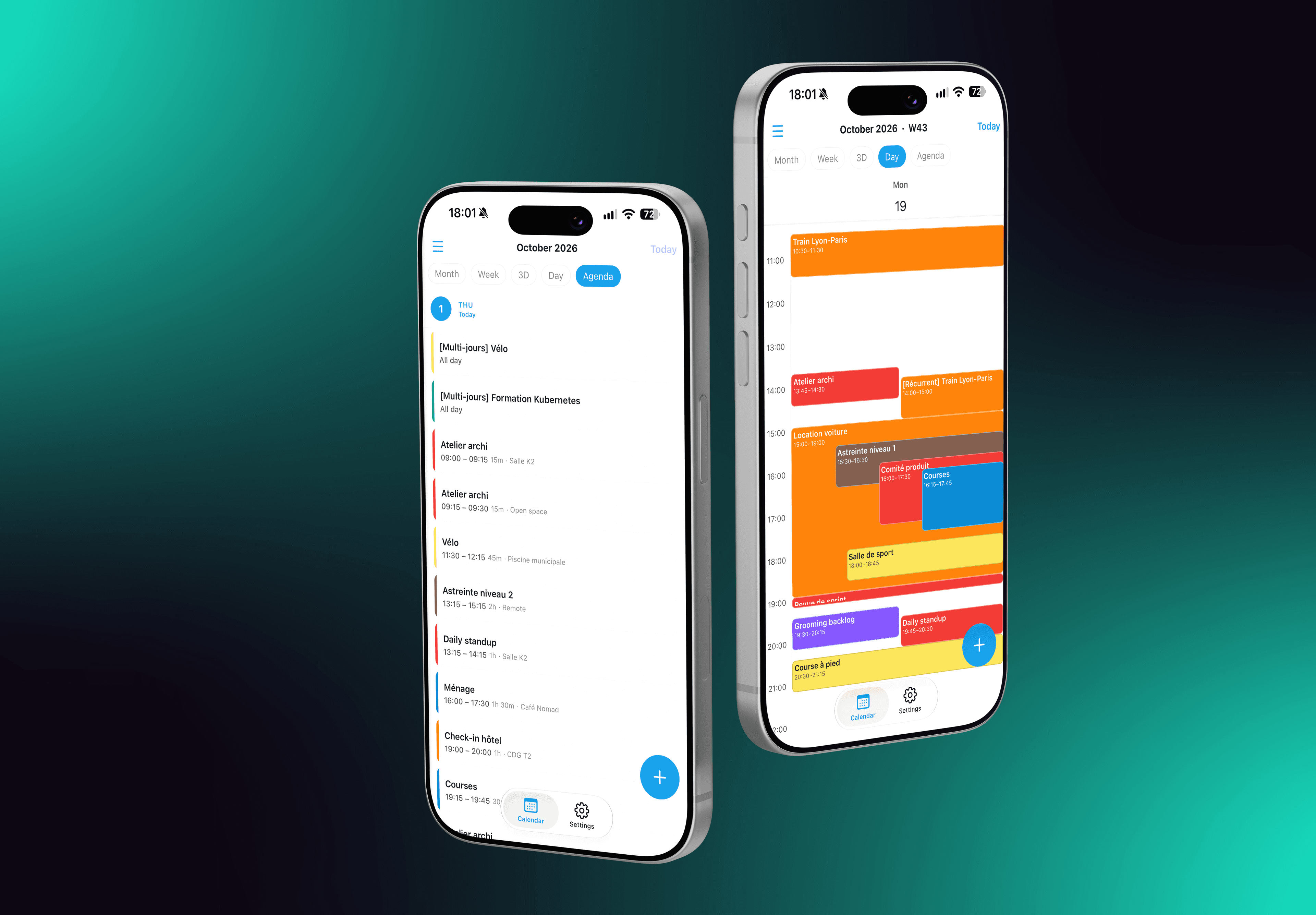 Nextcloud Calendar Mobile - Vues agenda et jour
